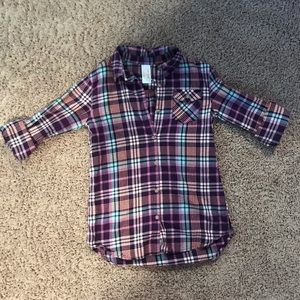 Girls purple plaid button up